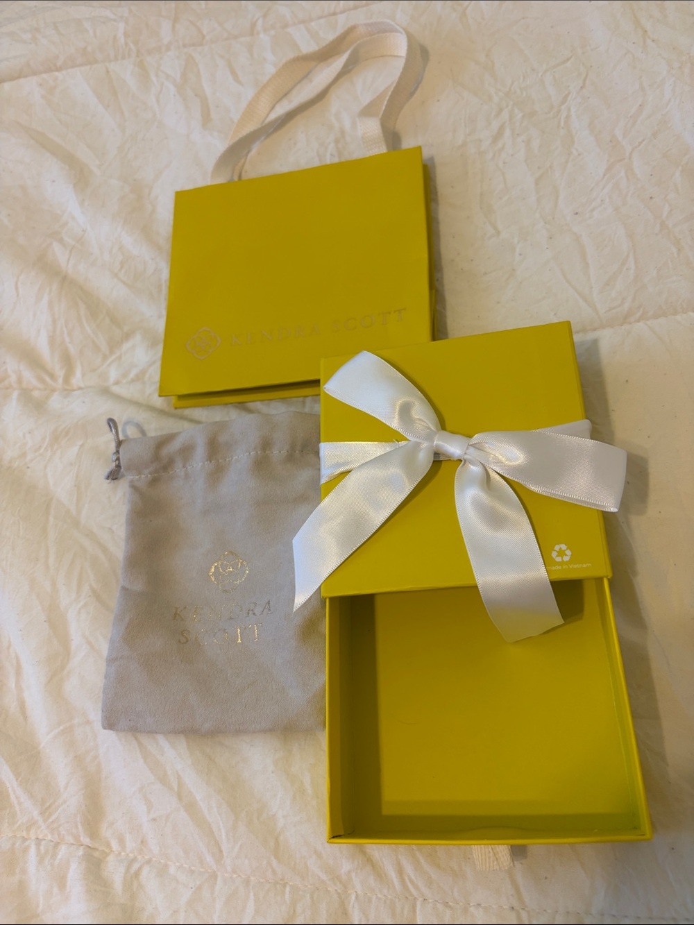 Kendra Scott Bright Yellow Jewelry Gift Box with White Ribbon and Pouch